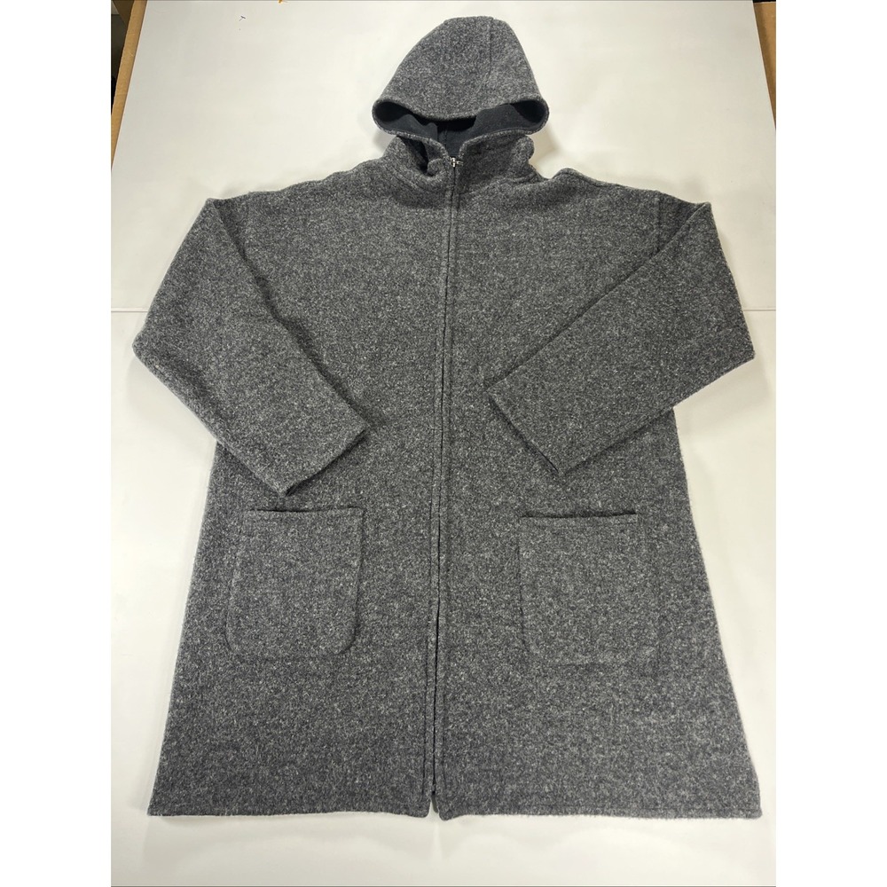 Eileen Fisher Lambswool Hooded Full Zip Jacket Cardigan Pockets Gray Women's L